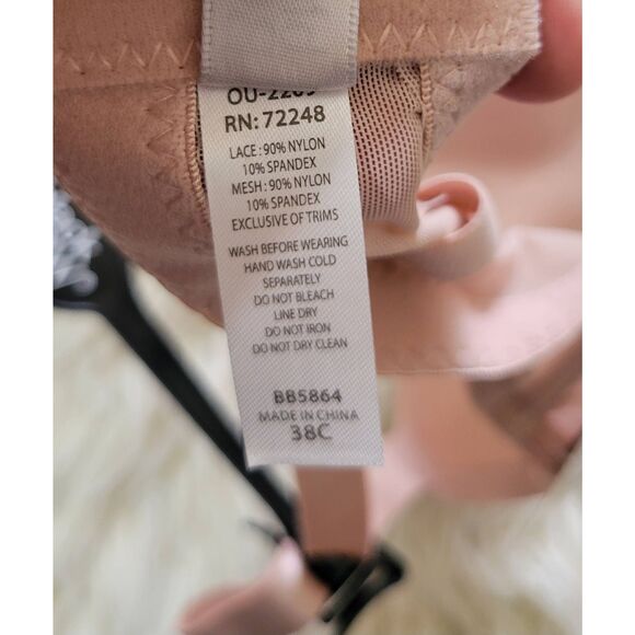 Black Bow Sz 38C Soft Pink Underwire Lightly Padded Lace Bra New - Picture 5 of 8